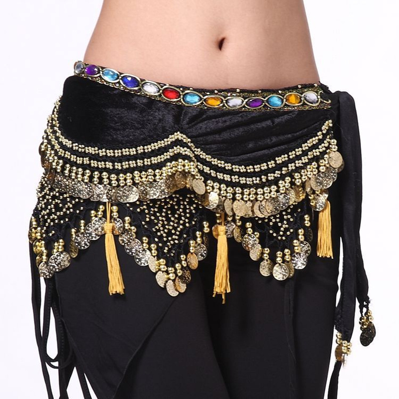 BestDance Belly Dance Velvet Hip Scarf Wrap Skirt Dancing Tribal Coins Belt Skirt Costume OEM