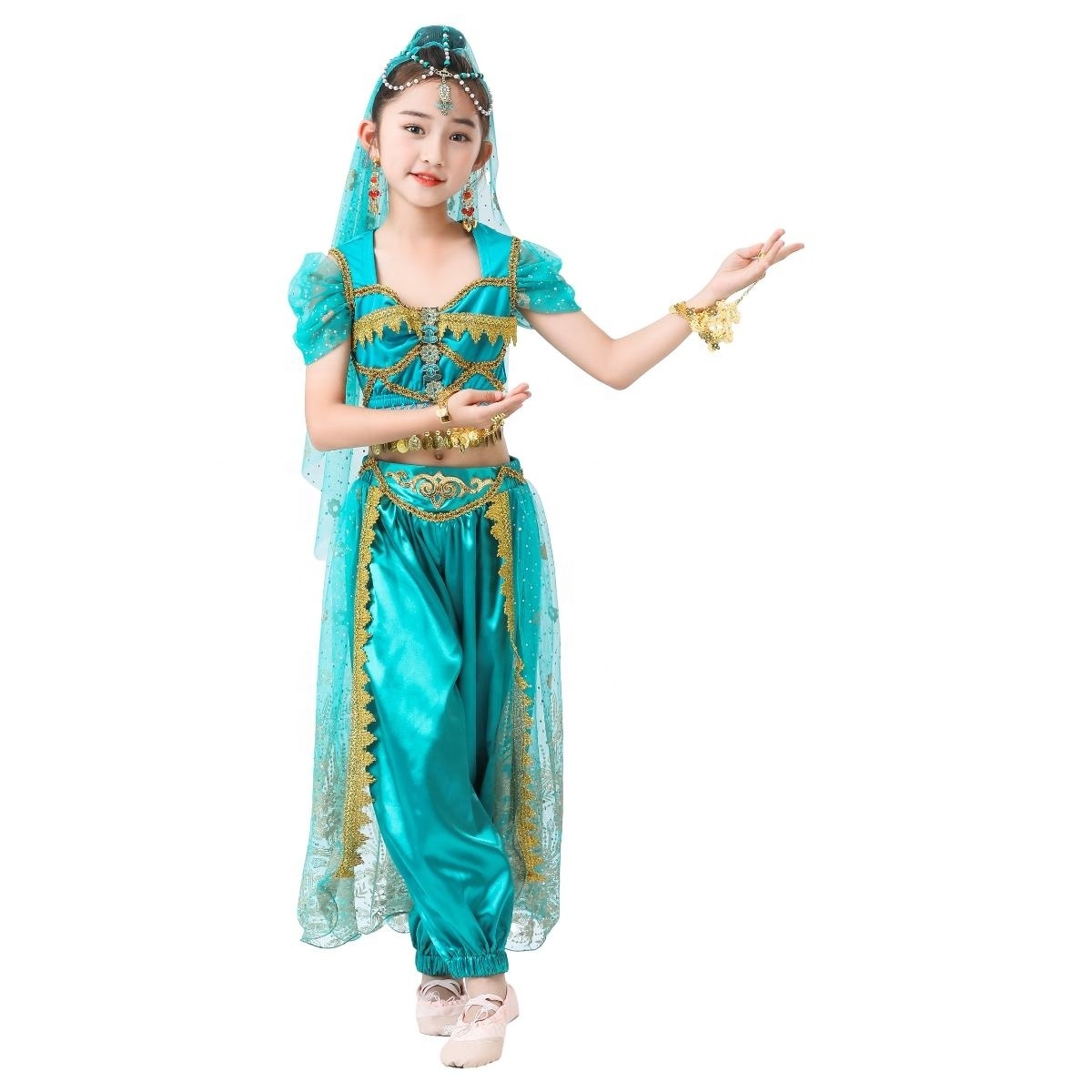 Bestdance Girl's Aladdin Jasmine Princess Belly Dance Bollywood Set Halloween Costumes