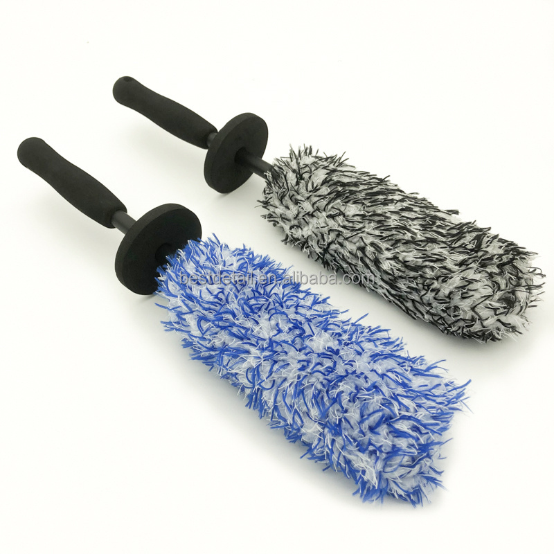 Flat Head Car Wash Rim Detailing Microfiber Wheel Cleaning Brush