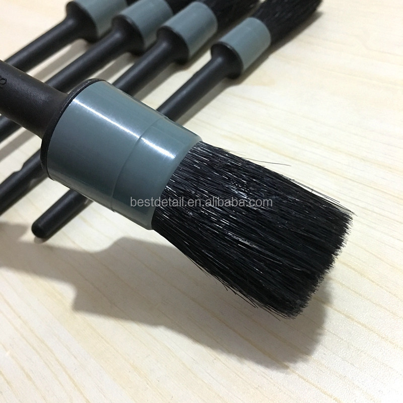 Auto Cleaning Car Wash Black Grey Boar Hair Car Detailing Brush for Interior Leather Trim Wheels