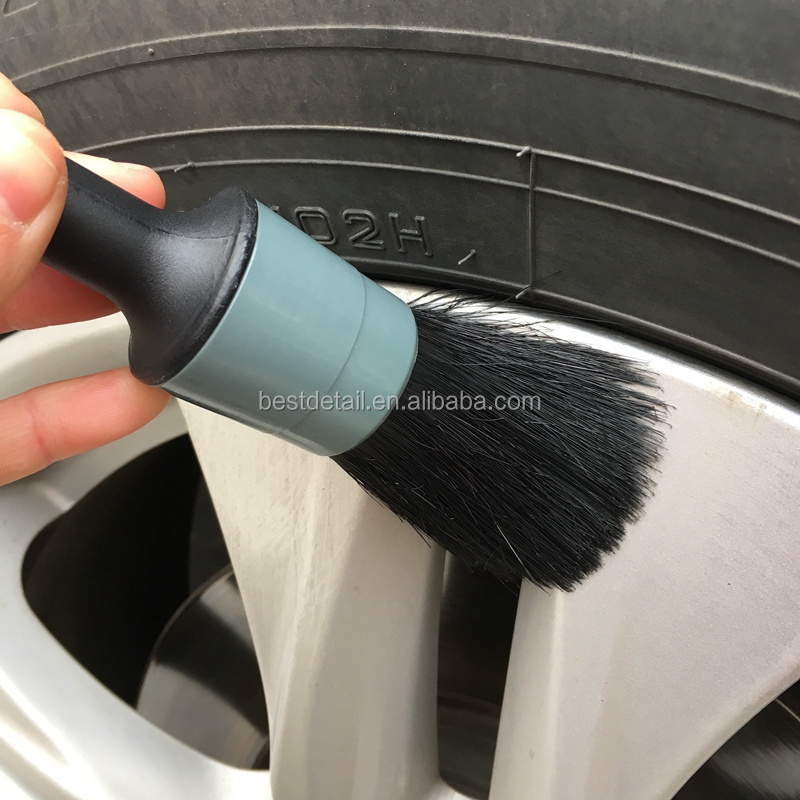 Auto Cleaning Car Wash Black Grey Boar Hair Car Detailing Brush for Interior Leather Trim Wheels