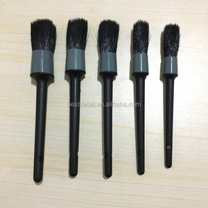 5-Set Car Wash Cleaning Black Grey Boar Hair Auto Detailing Car Brush for Interior Leather Trim Wheels