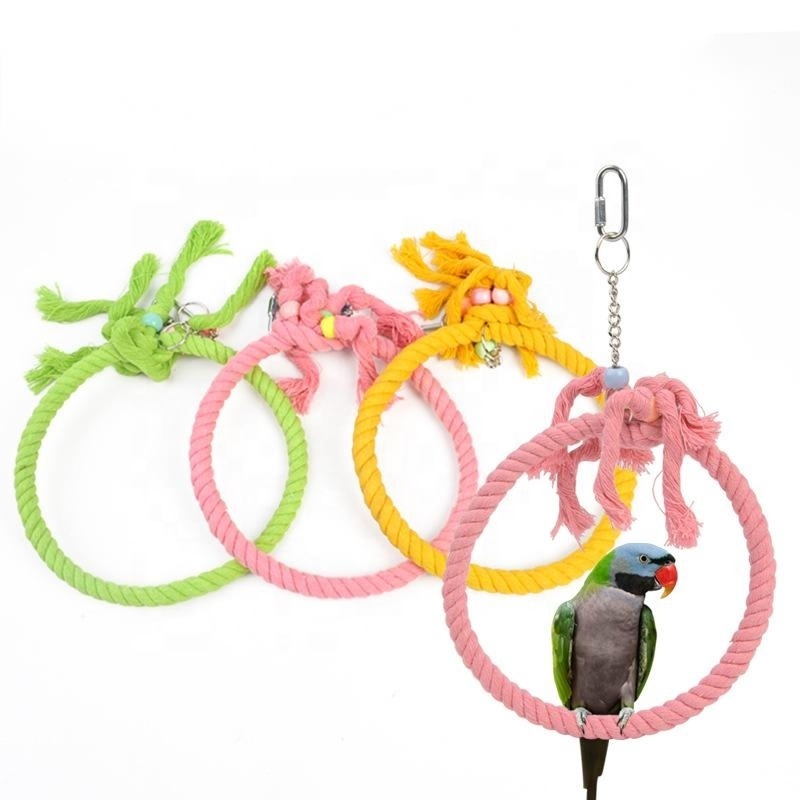 Parrot Hanging Cage Toy Cotton Rope Swing Color Ring Parrot Stand Wall Bird Toy Bird Foraging Wall Climbing Toy