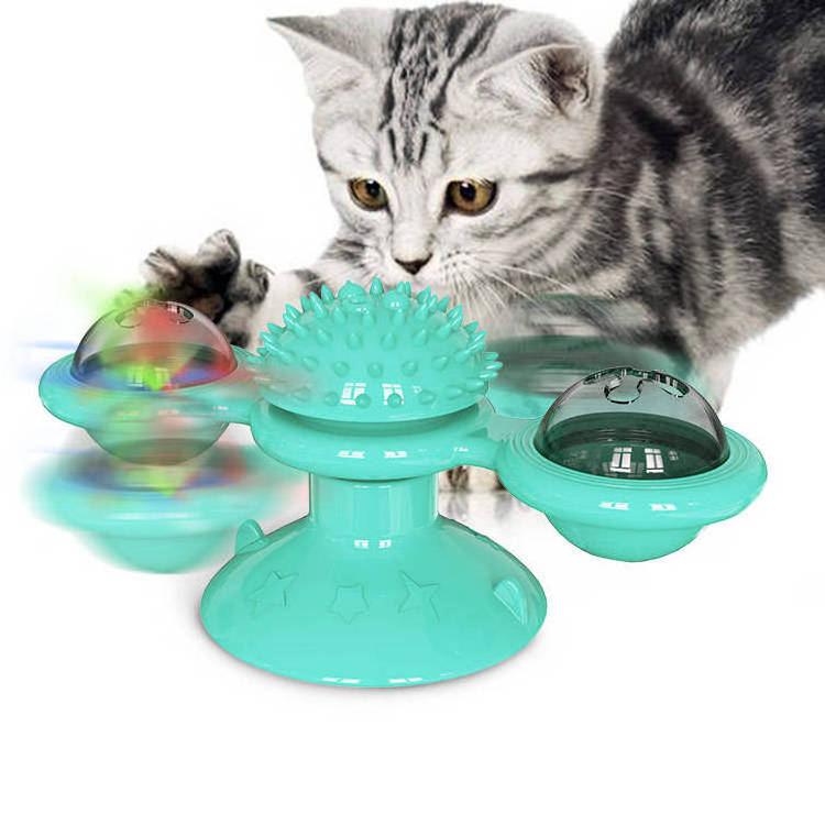 funny cat puzzle toy spinning windmill interactive cat licking slow feeder turntable windmill cat toy