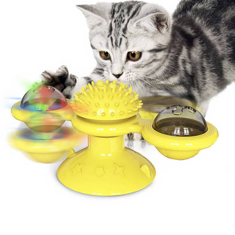 funny cat puzzle toy spinning windmill interactive cat licking slow feeder turntable windmill cat toy