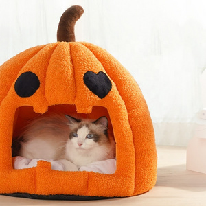 Pumpkin House Cat Nest Kennel Pet Winter Soft Warm House Plush 2 In 1 Pet Dog Cat Bed House Kennel Bed For Pets