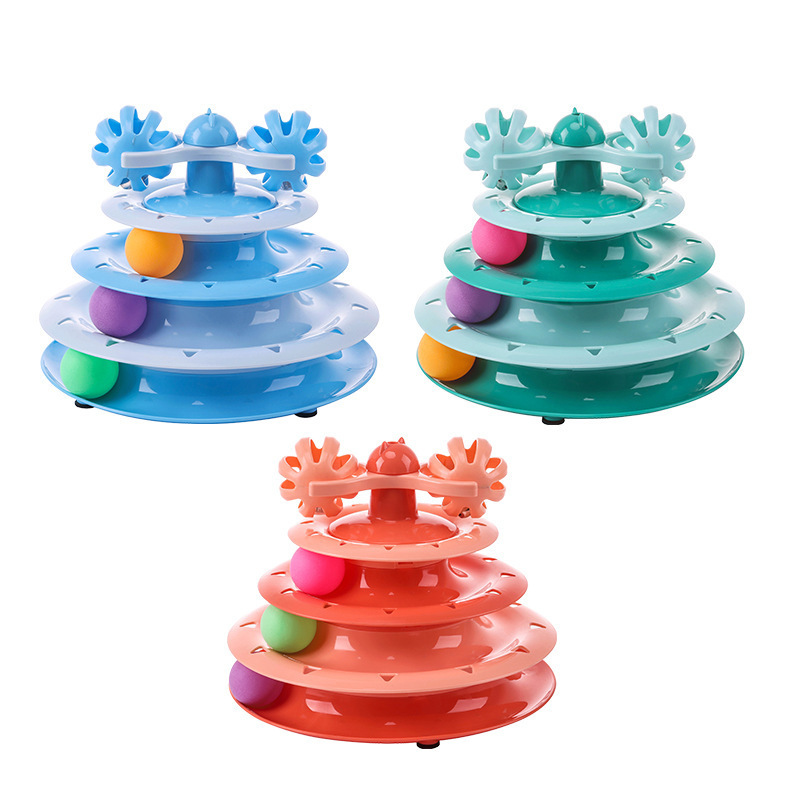 Manufacturer wholesale blue orange green four layer cat turntable toys