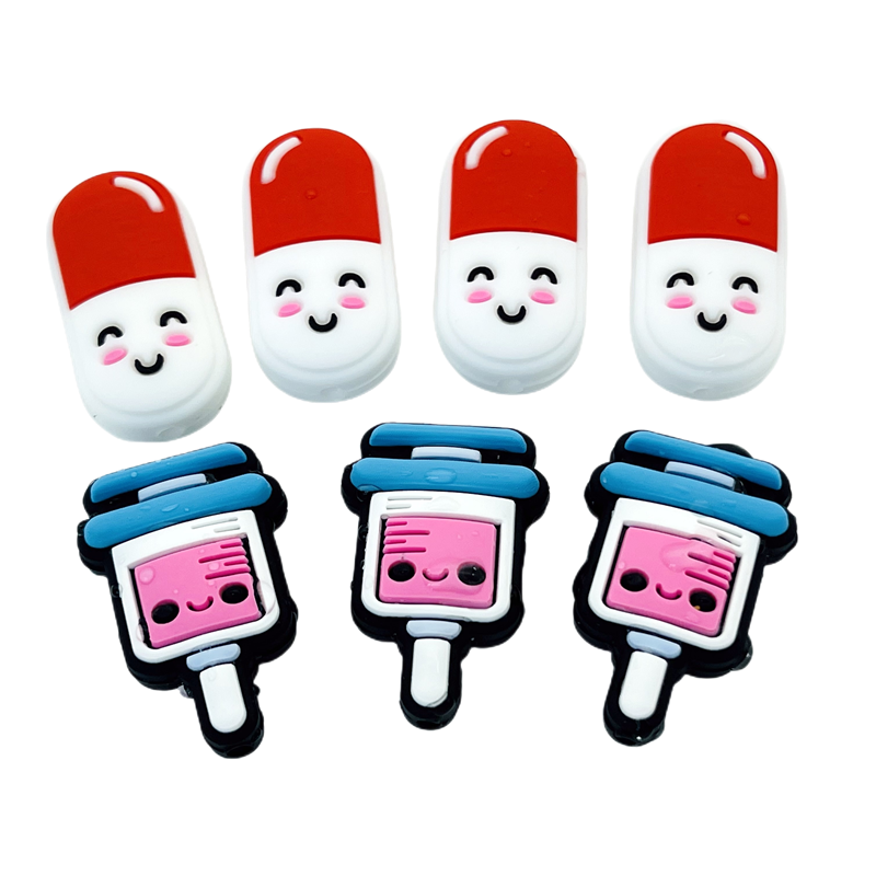 Wholesale customized various cartoon silicone focus beads, new syringe shape shape baby teething silicone focus beads