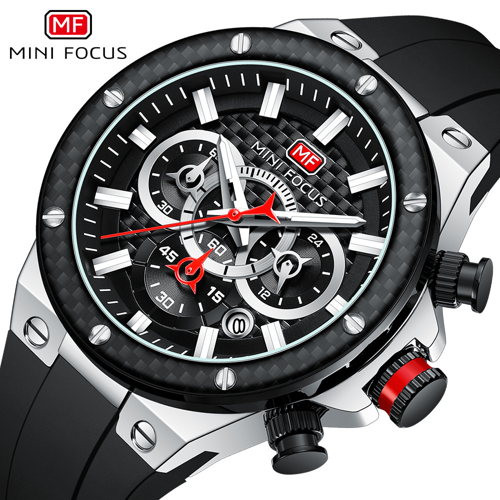 Mini Focus MF0468G Elegant Carbon Fiber Watch Sport Men Car Dashboard Design Chronograph Watch