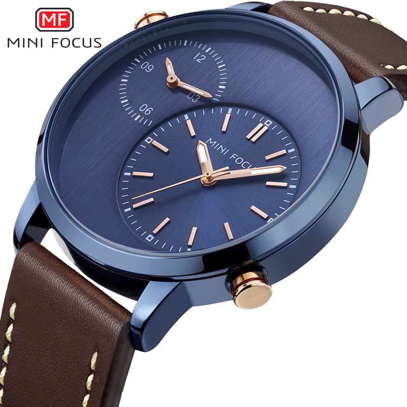 Mini Focus MF0035G High Quality Men's Waterproof Multi Time Zone Watch Dual Time Watch