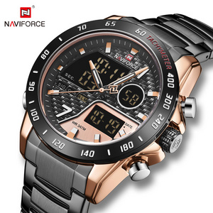 NAVIFORCE 9171 Fashion Mens Brand Design Waterproof Multi Function Dual Display SS Analog Digital LED Sport Watch