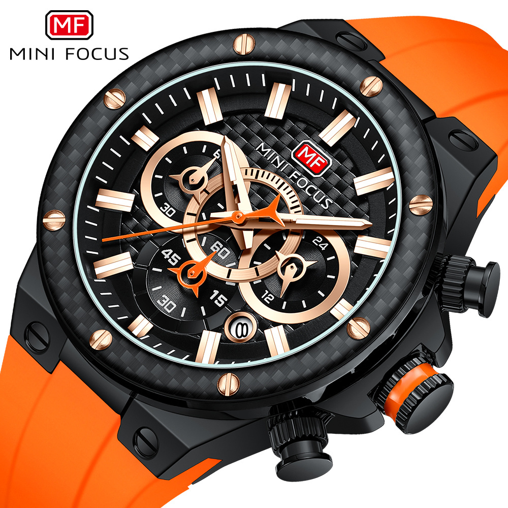 Mini Focus MF0468G Elegant Carbon Fiber Watch Sport Men Car Dashboard Design Chronograph Watch