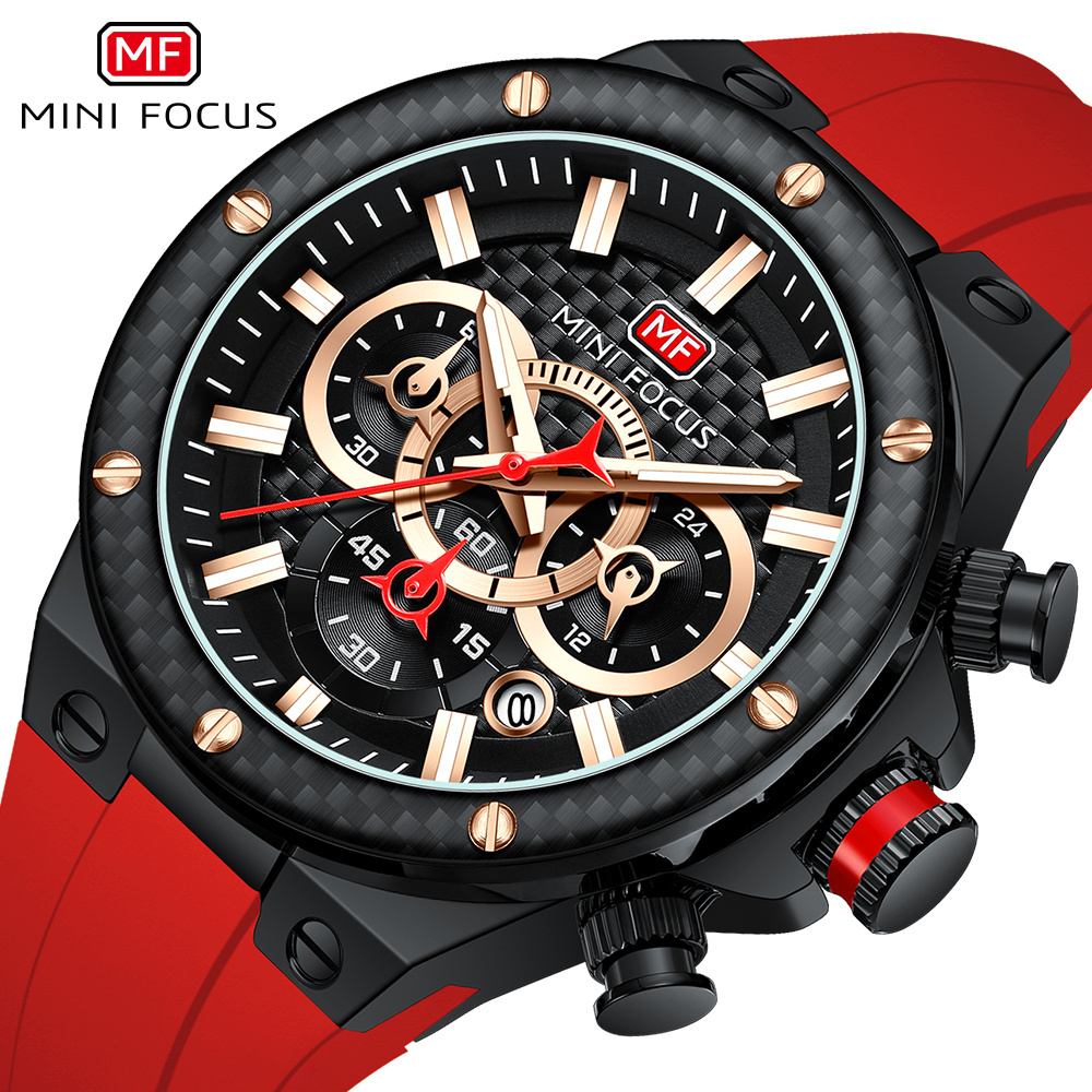 Mini Focus MF0468G Elegant Carbon Fiber Watch Sport Men Car Dashboard Design Chronograph Watch