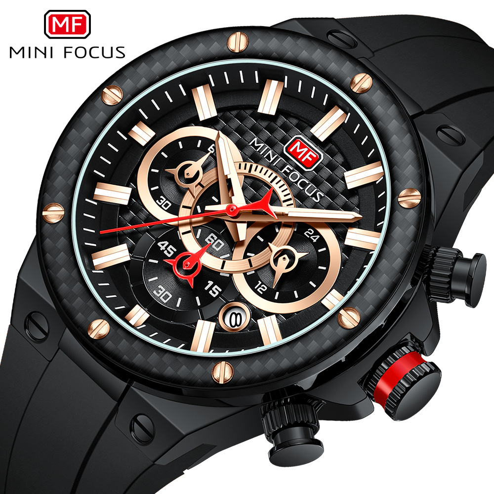 Mini Focus MF0468G Elegant Carbon Fiber Watch Sport Men Car Dashboard Design Chronograph Watch