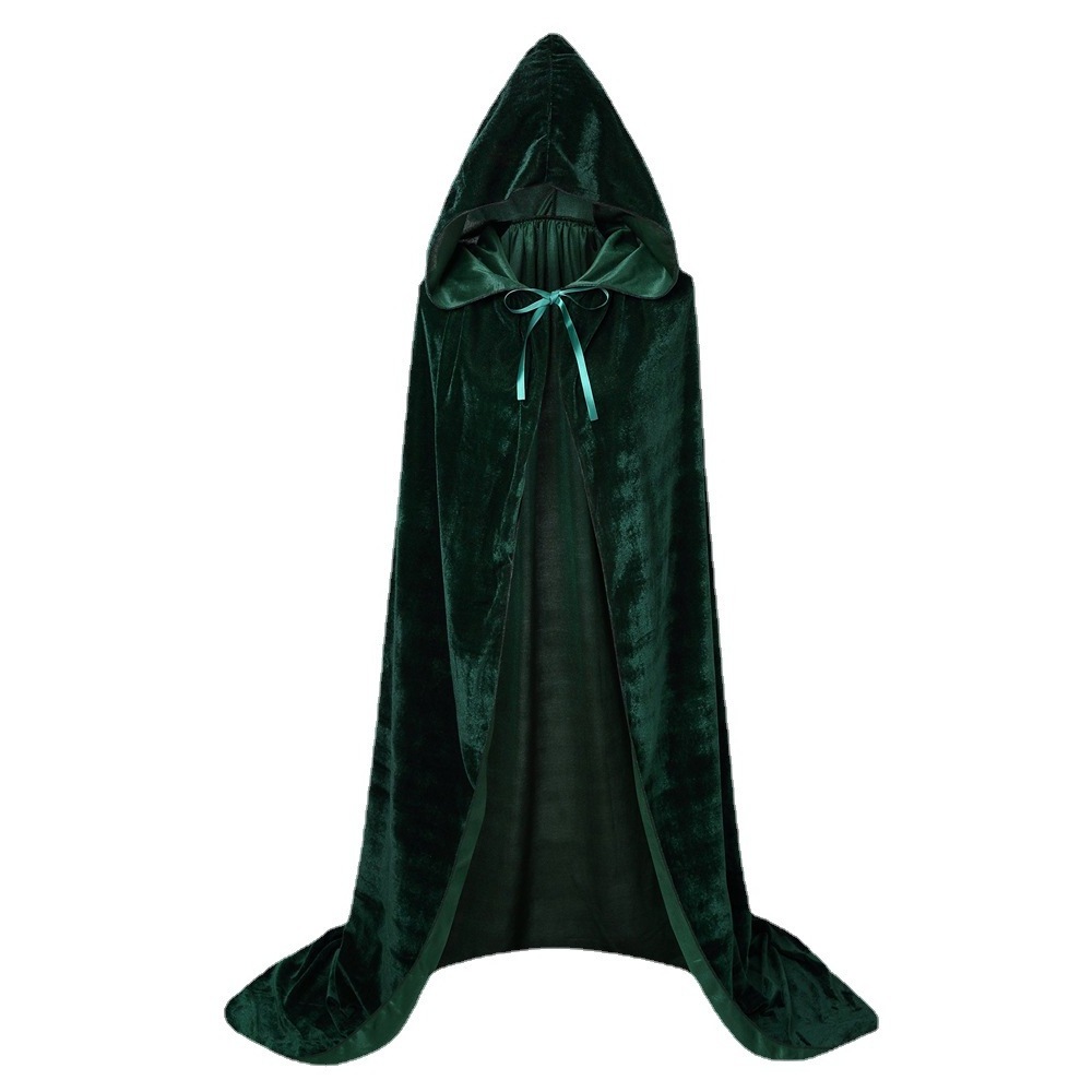 Gothic Hooded Velvet Cloak Adult Renaissance Witch Cloak Medieval Halloween Costume Party Robe