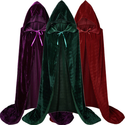 Gothic Hooded Velvet Cloak Adult Renaissance Witch Cloak Medieval Halloween Costume Party Robe