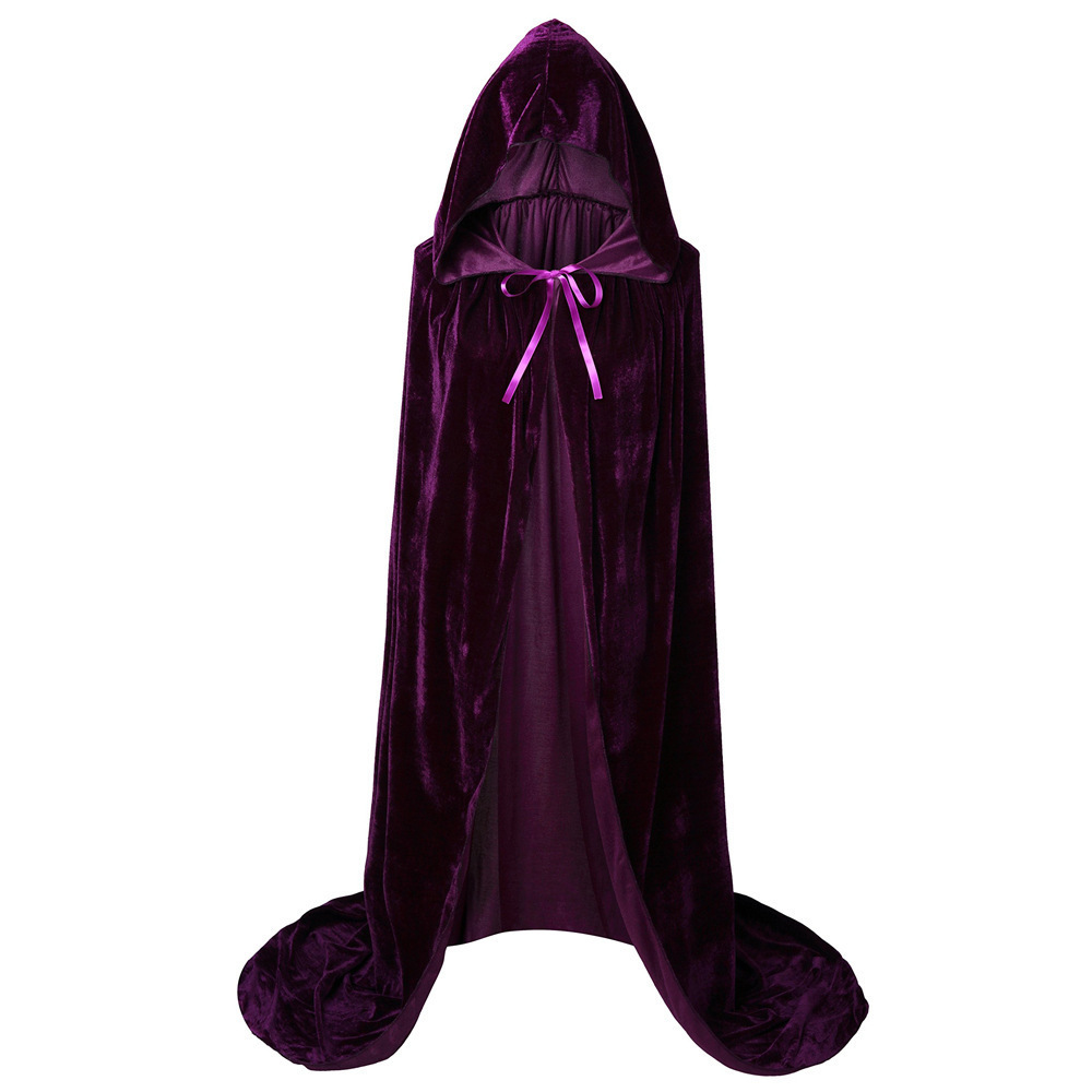 Gothic Hooded Velvet Cloak Adult Renaissance Witch Cloak Medieval Halloween Costume Party Robe