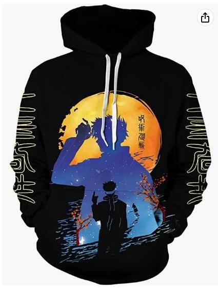 Ecowalson Custom Unisex Mens Jujutsu Kaisen Hoodie Gojo Satoru Sweatshirt 3D Print Pullover For Adults Youth