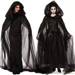 Halloween Cosplay Women Death Hell Witch Devil Vampire Uniform Black Long Dress Party Cosplay Day of the Dead Opera Costume