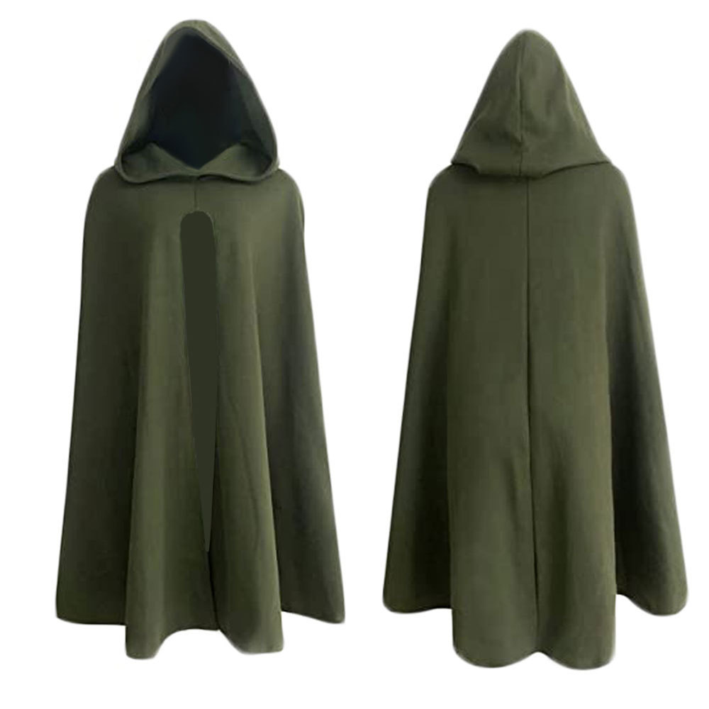 Black Army Green Renaissance Hooded Cape Witch Cloak with Hood Medieval Halloween Costume