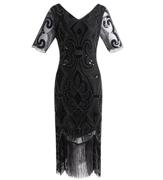 ecowalson Custom made   Women's 1920s Dress Sequin Art Deco Flapper Dress with Sleeve S-8XL