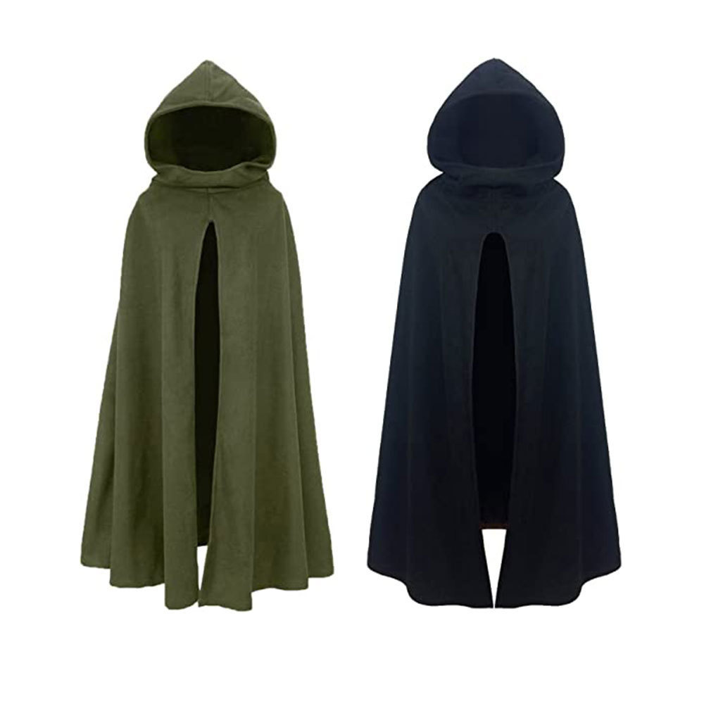 Black Army Green Renaissance Hooded Cape Witch Cloak with Hood Medieval Halloween Costume