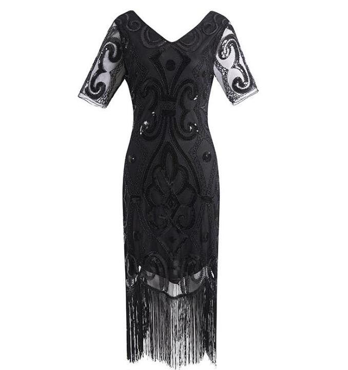 ecowalson Custom made   Women's 1920s Dress Sequin Art Deco Flapper Dress with Sleeve S-8XL