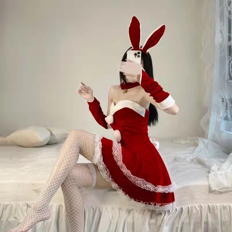 New Christmas Cosplay Costume Lady Santa Claus Velvet Dress Sexy Lingerie Bunny Girls Uniform Lolita Rabbit Kawaii Maid Outfits