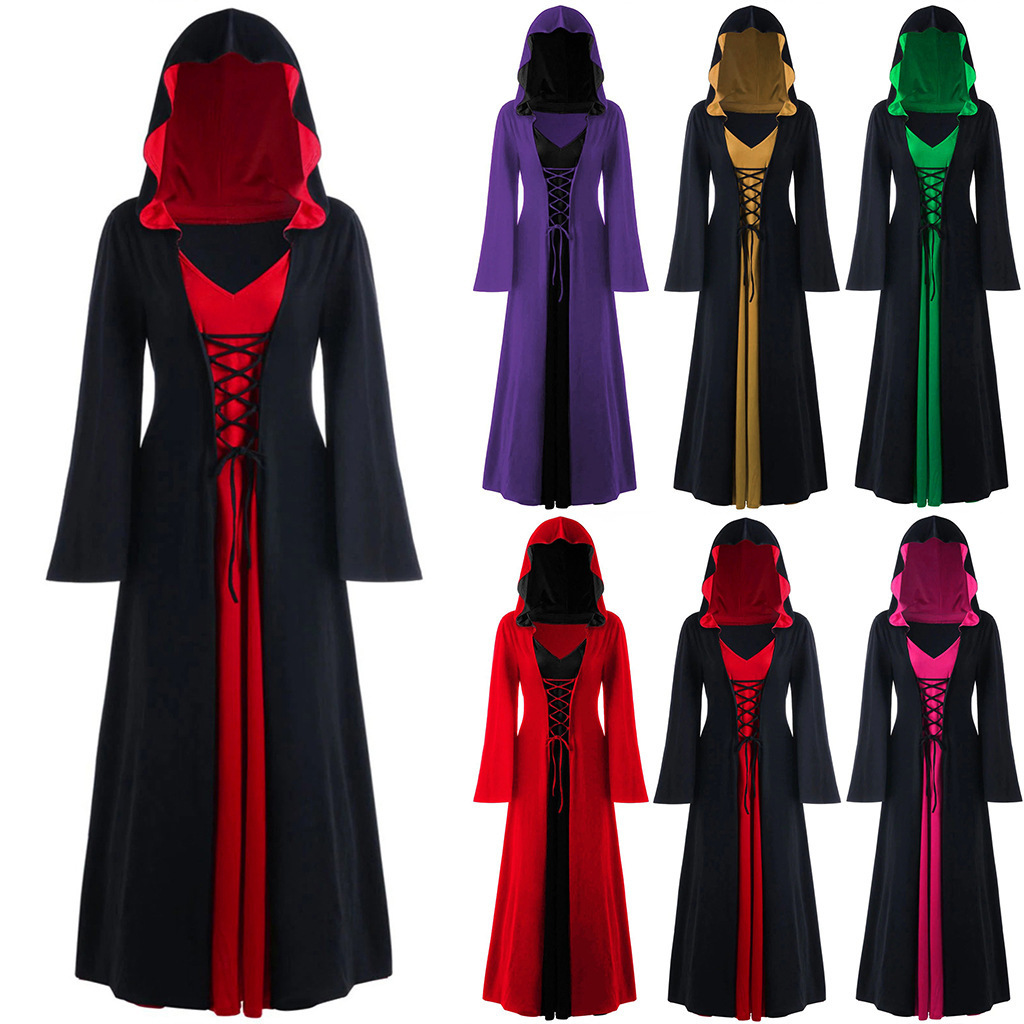 New Halloween Cosplay Costumes Scary Vampire Witch Costume For Women Medieval Victorian Masquerade Hooded Dress Cloak S-5XL