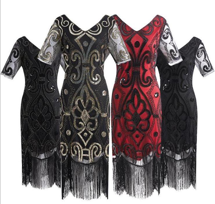 ecowalson Custom made   Women's 1920s Dress Sequin Art Deco Flapper Dress with Sleeve S-8XL