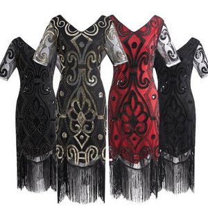 ecowalson Custom made   Women's 1920s Dress Sequin Art Deco Flapper Dress with Sleeve S-8XL