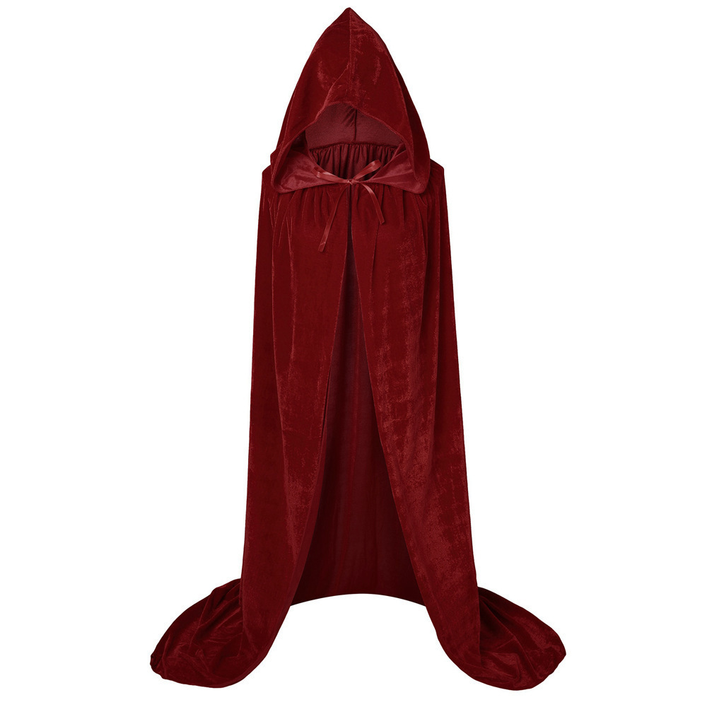 Gothic Hooded Velvet Cloak Adult Renaissance Witch Cloak Medieval Halloween Costume Party Robe