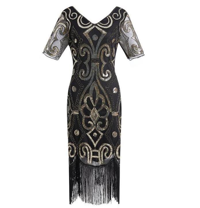 ecowalson Custom made   Women's 1920s Dress Sequin Art Deco Flapper Dress with Sleeve S-8XL