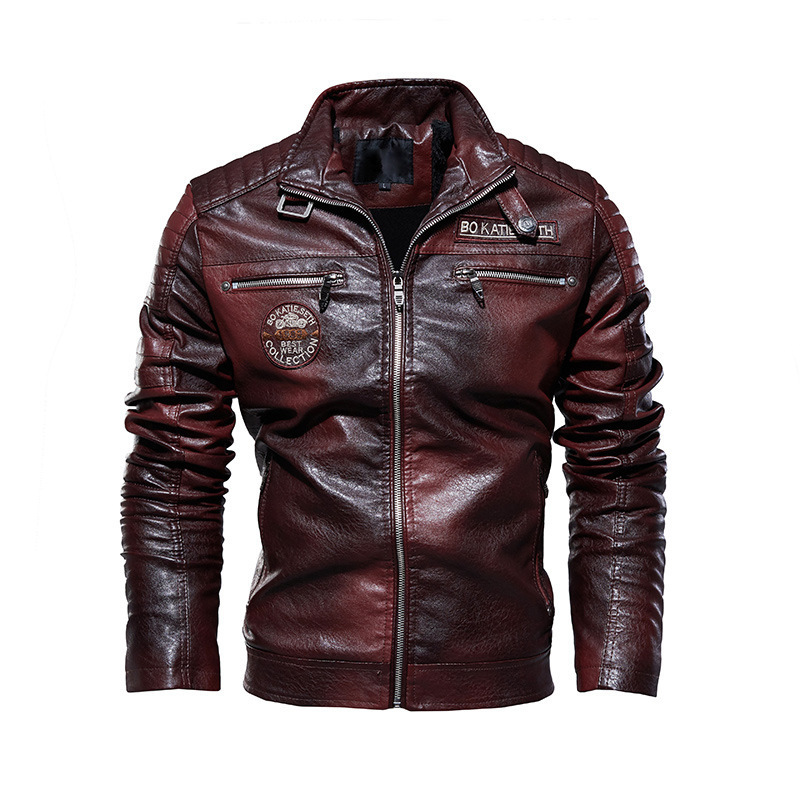 Mens Leather Jacket With Embroidered Labels Waterproof Retro Windbreaker Sports Fashion Autumn Winter Motorcycle Jacket