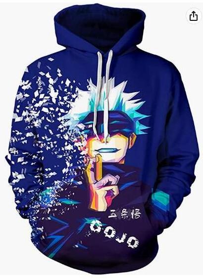 Ecowalson Custom Unisex Mens Jujutsu Kaisen Hoodie Gojo Satoru Sweatshirt 3D Print Pullover For Adults Youth