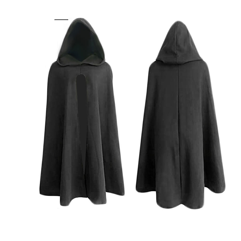 Black Army Green Renaissance Hooded Cape Witch Cloak with Hood Medieval Halloween Costume