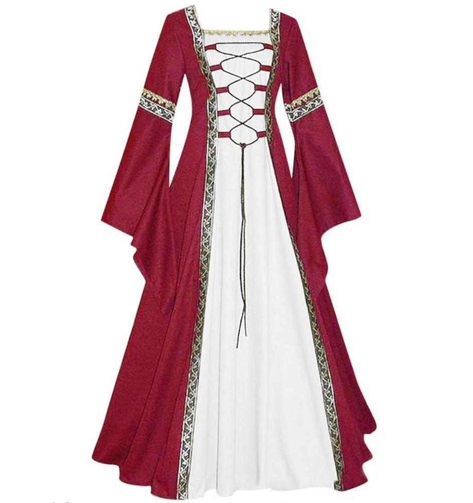 ecowalson  Womens Renaissance Medieval Irish Costume Over Dress and Pure White Floor Length Gothic Cosplay Dress