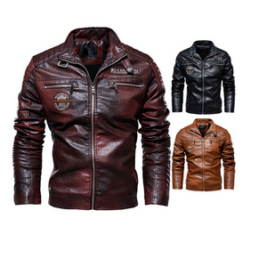 Mens Leather Jacket With Embroidered Labels Waterproof Retro Windbreaker Sports Fashion Autumn Winter Motorcycle Jacket