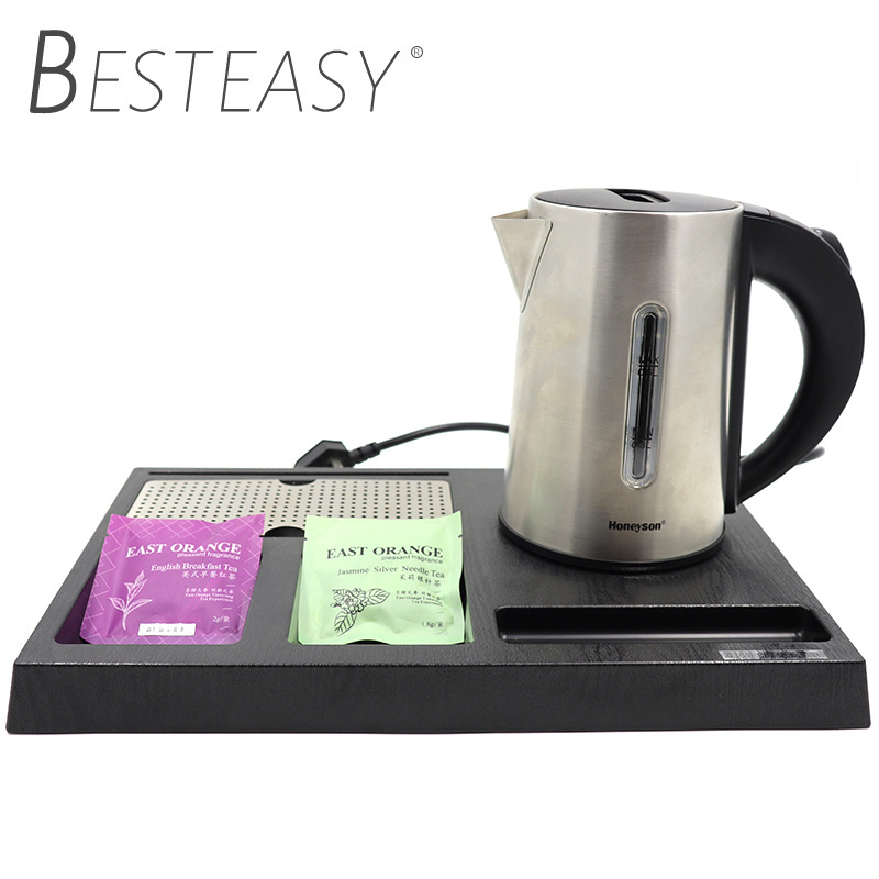 hotel customized stainless steel electric kettle hotel room travel  kettle electric  tray set