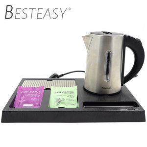 hotel customized stainless steel electric kettle hotel room travel  kettle electric  tray set