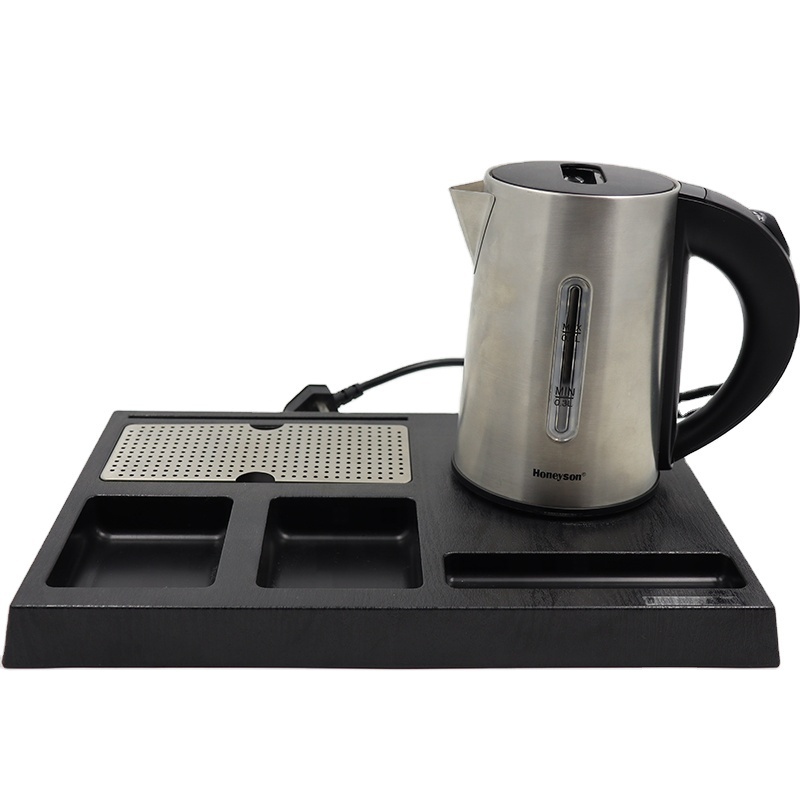 hotel customized stainless steel electric kettle hotel room travel  kettle electric  tray set