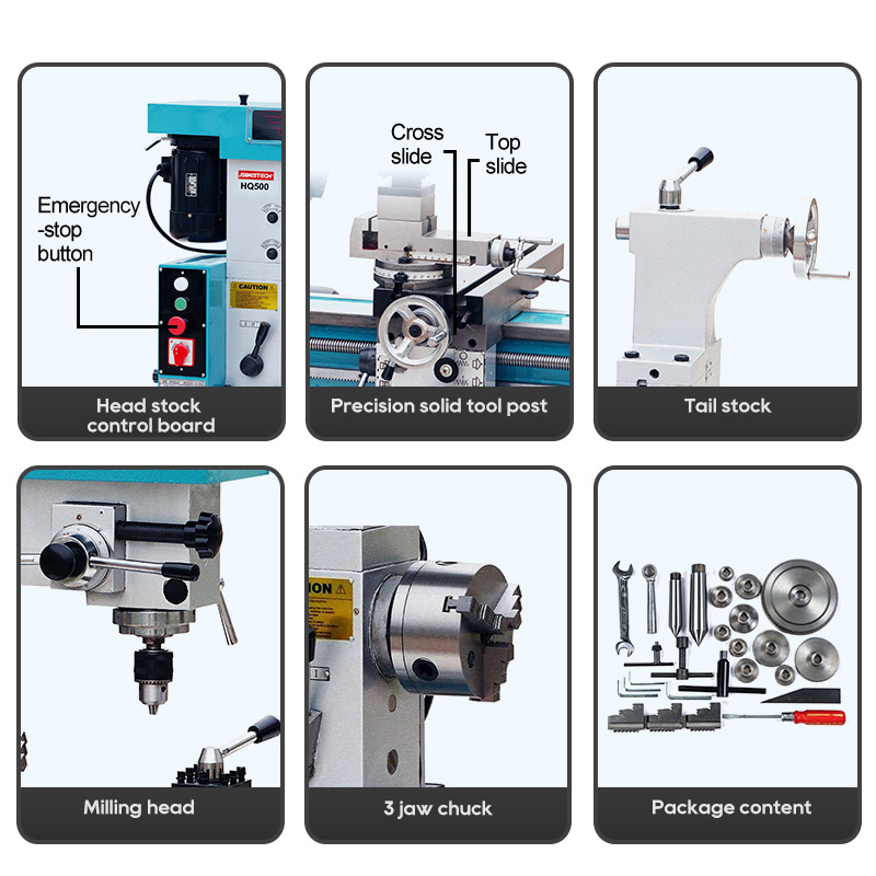 HQ500 420mm swing over bed multipurpose turn mini lathe mill lathe mill combo