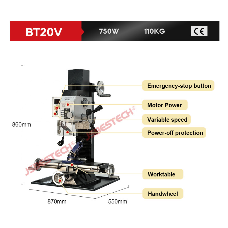 BT20V drilling milling machine Precision mini portable desktop milling machine 750w