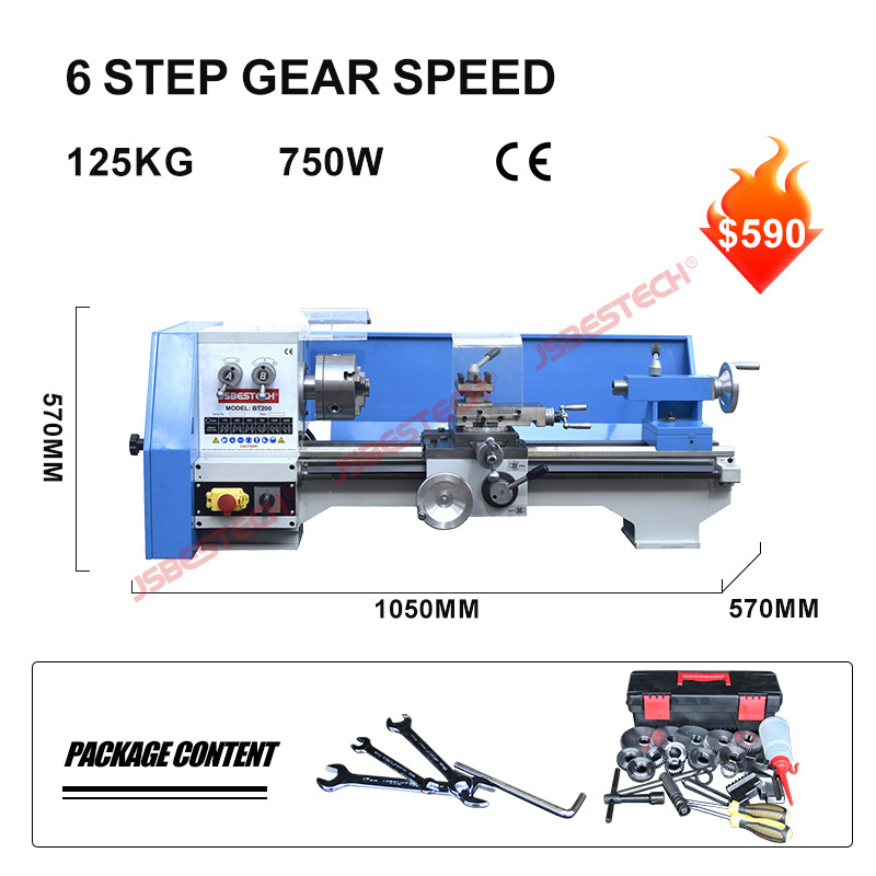 BT200 Lathe Machine Mini Torno for Metal Cutting