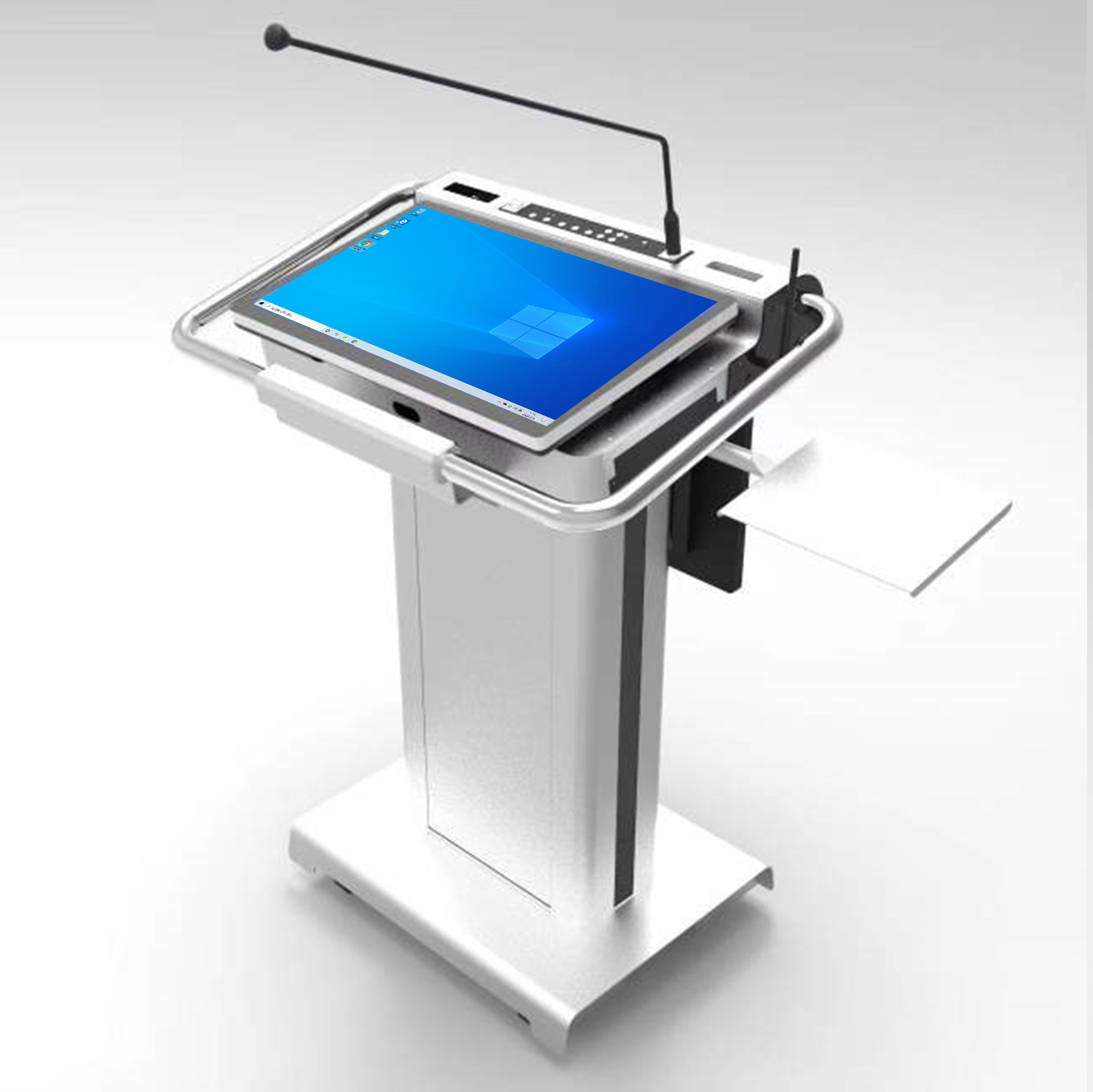 Factory best price 23.8 inch Supplies Educational floor Standing Multimedia Lectern Digital Smart Podium and wireless microphone