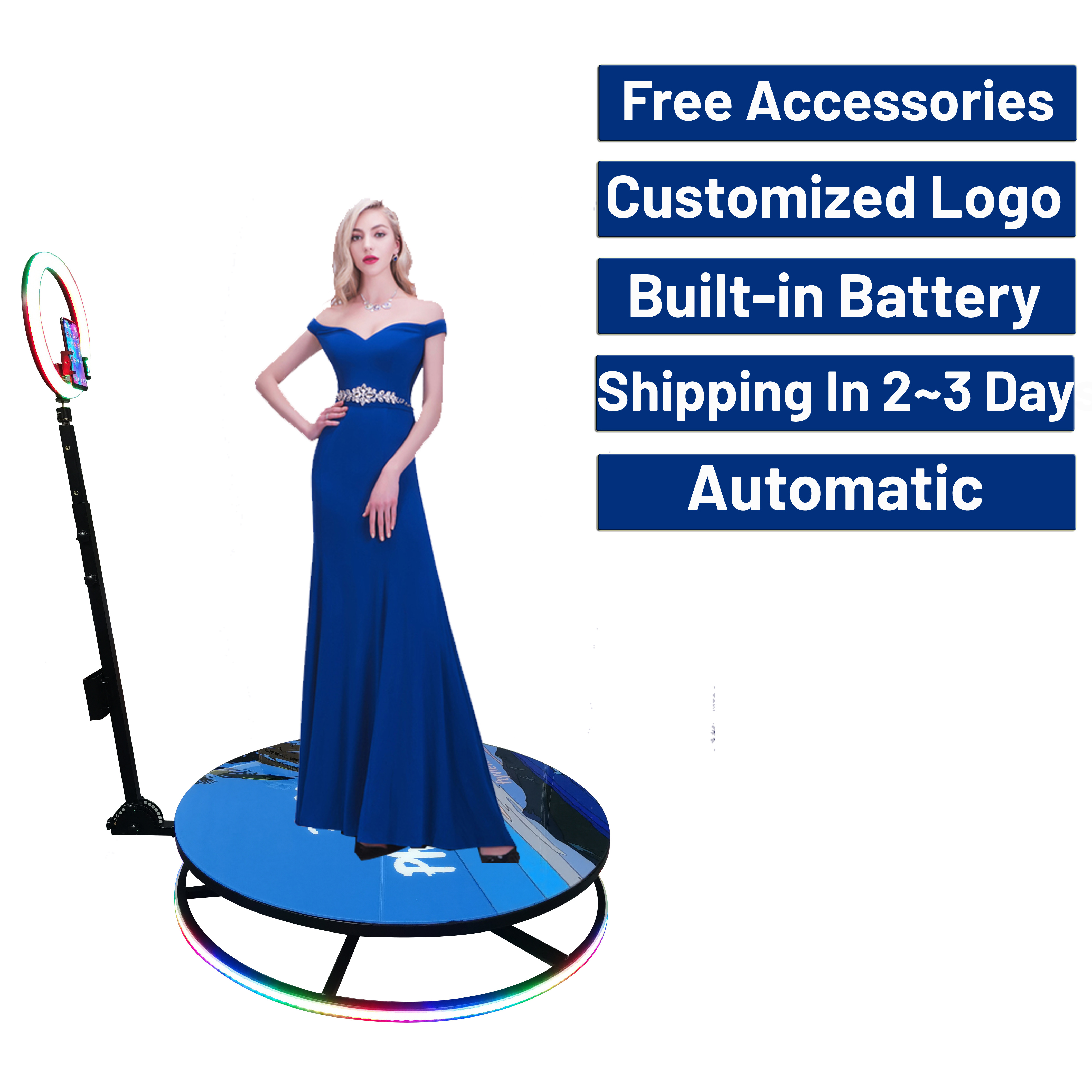 Automatic Spinning 360 Photo Booth Camera 360 Spin Photo Booth Rotating Stand With Ring Light