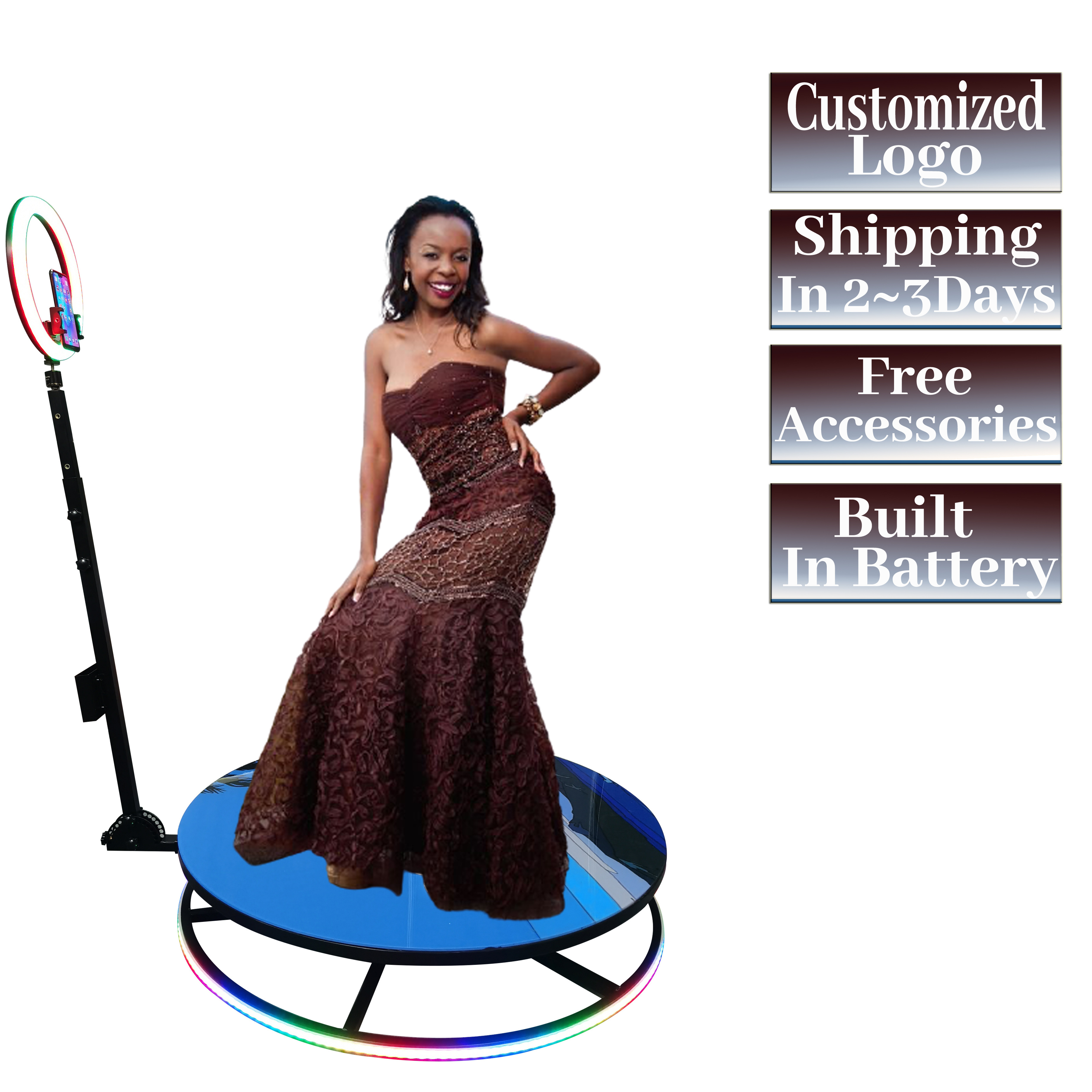 Automatic Spinning 360 Photo Booth Camera 360 Spin Photo Booth Rotating Stand With Ring Light