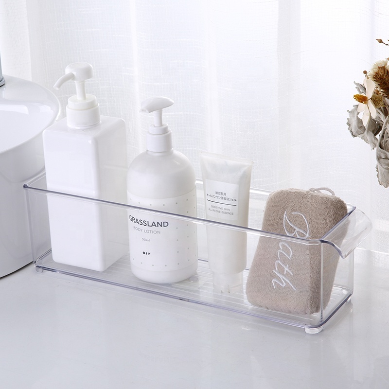 Household home bathroom kitchen small storage box drawer clear narrow plastic desktop organizer for bottle