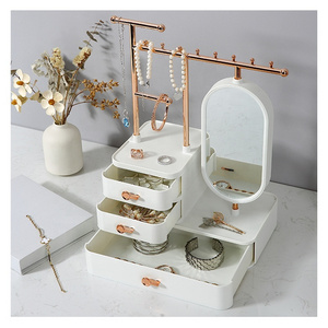 Dresser plastic jewelry display storage box cosmetic case storage holder multidrawers makeup jewelry organizer with mirror