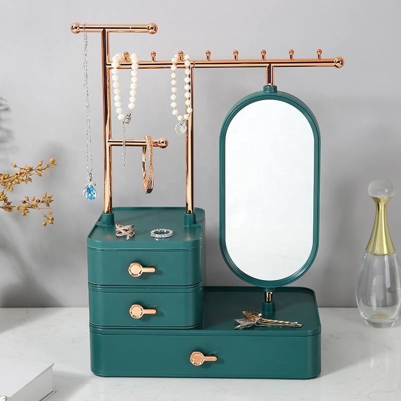 Dresser plastic jewelry display storage box cosmetic case storage holder multidrawers makeup jewelry organizer with mirror